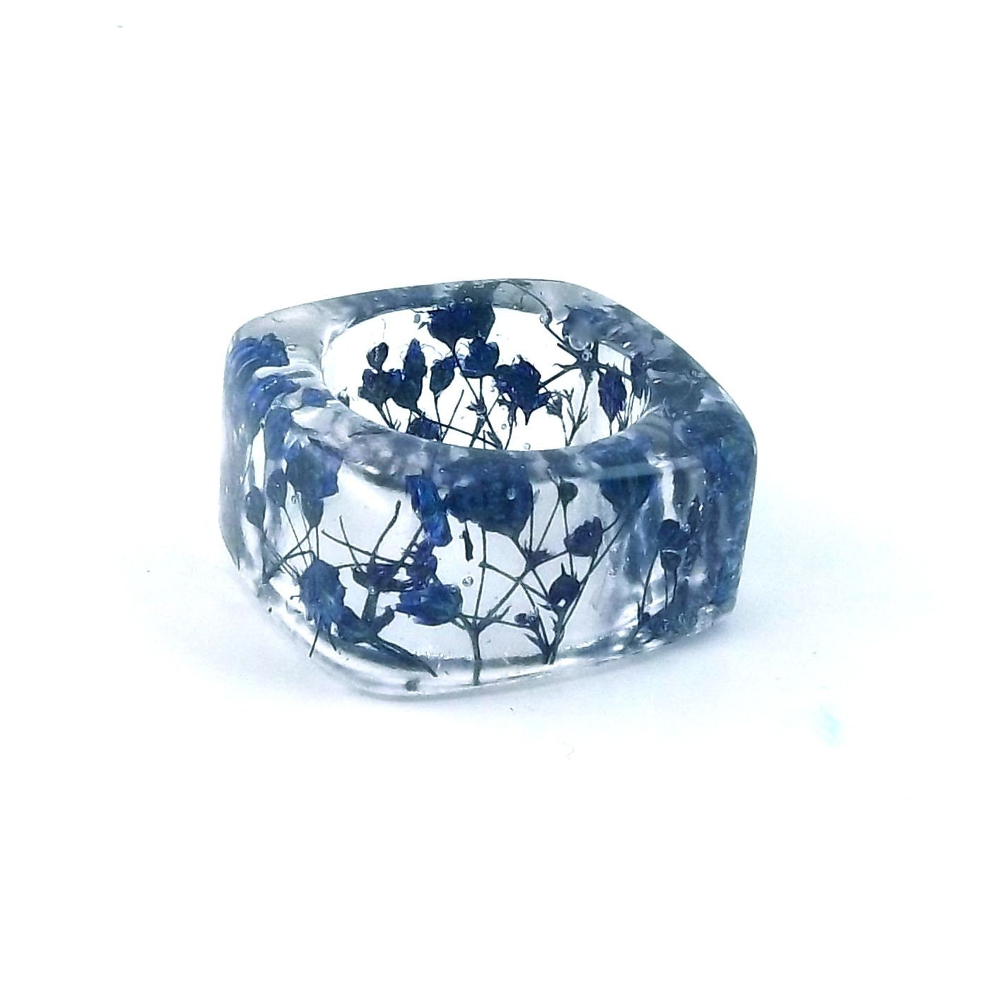 READY TO SHIP Size 8.5 Blue Baby's Breath Resin Ring