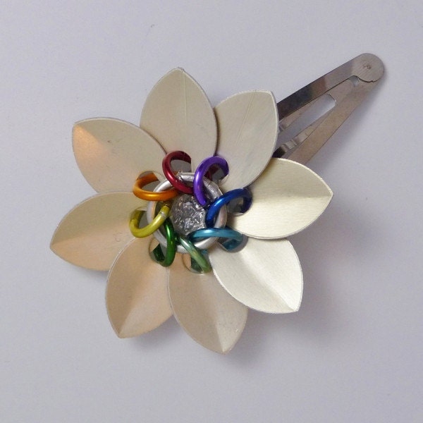 Custom Colors - Chainmaille Scale Flower Barrette (Small)