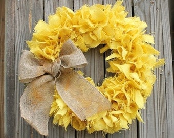 LARGE Primitive Burlap Wreath Gold Yellow Mustard Spring Home Americana Garden