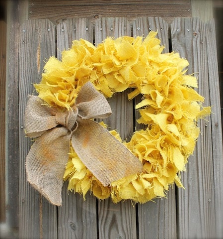 LARGE Primitive Burlap Wreath Gold Yellow Mustard Spring Home Americana Garden