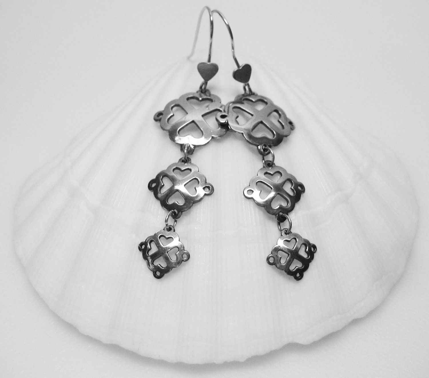 Sterling Silver Earrings - Long - Dangle - Hearts