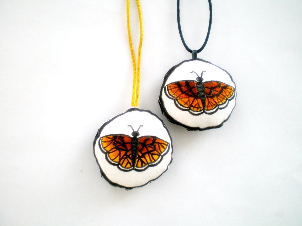 SALE - Hand Painted Monarch  Butterfly Necklace, Original painting soft plush doll wearable art,