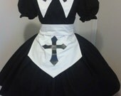 Gothic Lolita Nun Dress Apron with Cross and Collar Salem Witch Halloween Costume Custom Size Plus Size