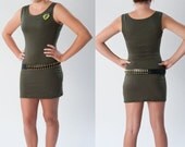 Sexy Zombie Hunter Costume Dress Ammo Belt  Army Green Wiggle Dress Pin Up Halloween Costume Womens Large