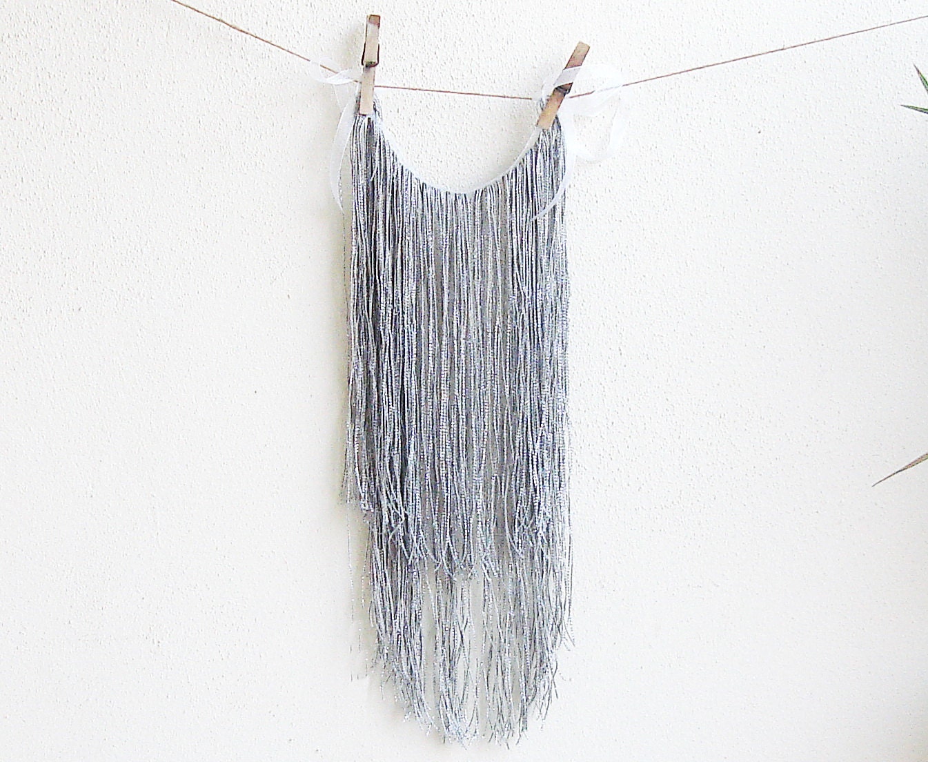 Lame bright gray long Fringe Necklace, two layered