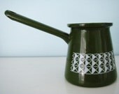 vintage Enamel Dipper Pot - Green with Geometric Pattern