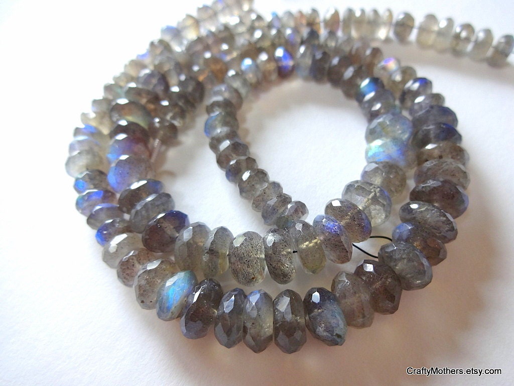 SALE - EXTREME Blue Flash Labradorite Faceted LARGE Rondelles, 8-9mm - 10 pcs.