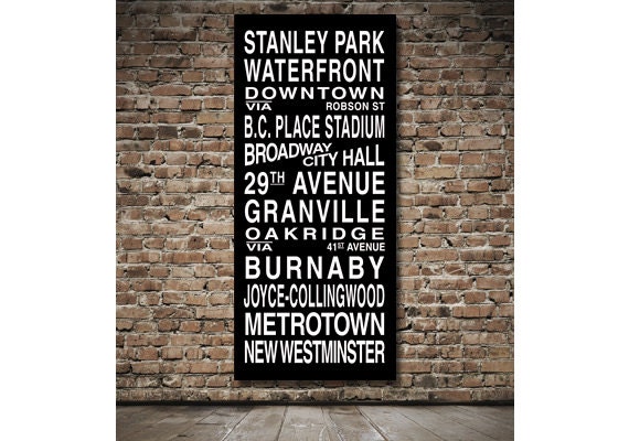 Vancouver Destination Roll / Subway Scroll / Tram Banner / Bus Schedule 28in x  64in - Ready to Hang