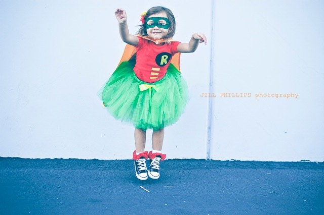 Robin Super Hero Tutu Costume inspired by Batman include tutu and shirt