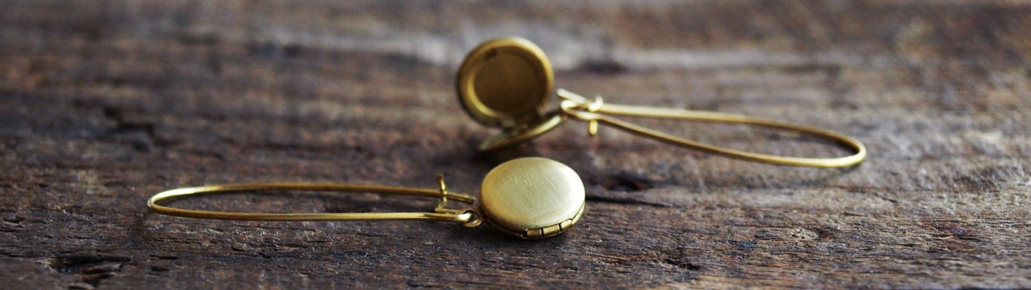 Tiny Vintage Brass Locket  Earrings