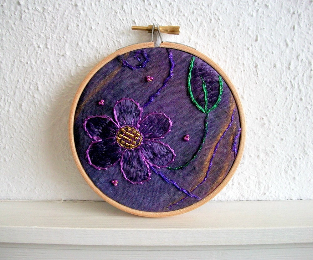 Embroidery Hoop Wall Art Mixed Media Original Piece Fiber Art