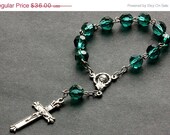 SUMMER SALE - Teal Pocket Rosary. Crystal Rosary. Teal Rosary with Silver Accents. Handmade Rosary.