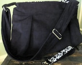 Black Velvety Corduroy Hobo Pleated Bag including Matching Key Fob