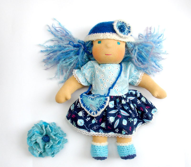 Clothes - cotton dress for  waldorf doll 16 in turquoise and blue eco friendly gifts for kids