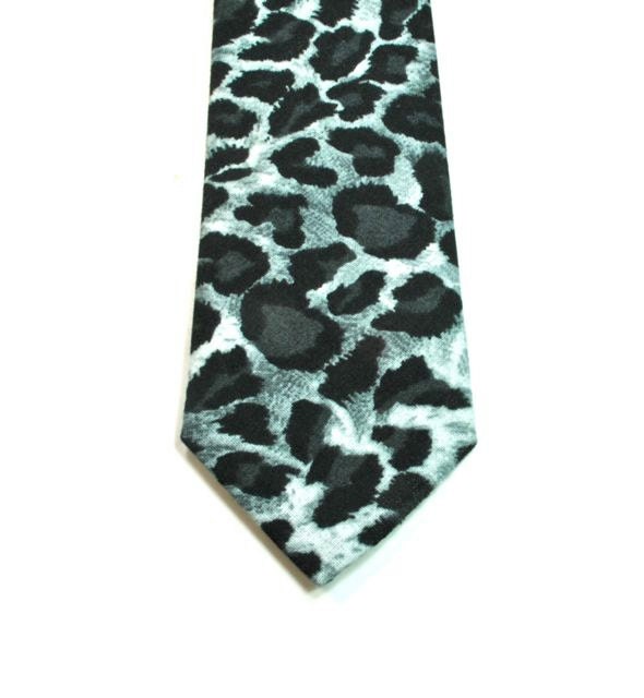 Skinny Cotton Neckties, Animal Print Neckties, Skinny Necktie, Black and Gray Skinny Necktie, Leopard Skinny Tie, Custom Neckties, Necktie
