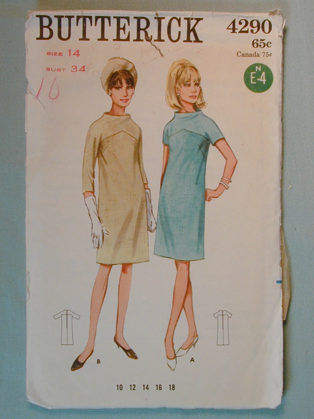 Vintage 1960s Butterick Mod Dress  Pattern Size 14 Miss Womens  4290