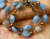 Amazonite Gemstone Stretch Bracelets Beaded Stack Blue Gold Bohemian Wellbeing Jewelry - Speak Your Truth