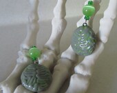 Zombie Brain earrings toxic green and gray