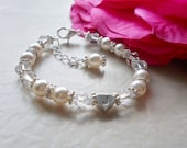 Heart Initial Sparkling Pearl, Crystal, and Rhinestone Bracelet B212