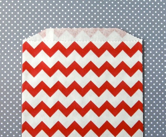 Red Chevron Paper Bags (20) - Goody or Favor Bags - Midi Size Il_570xn