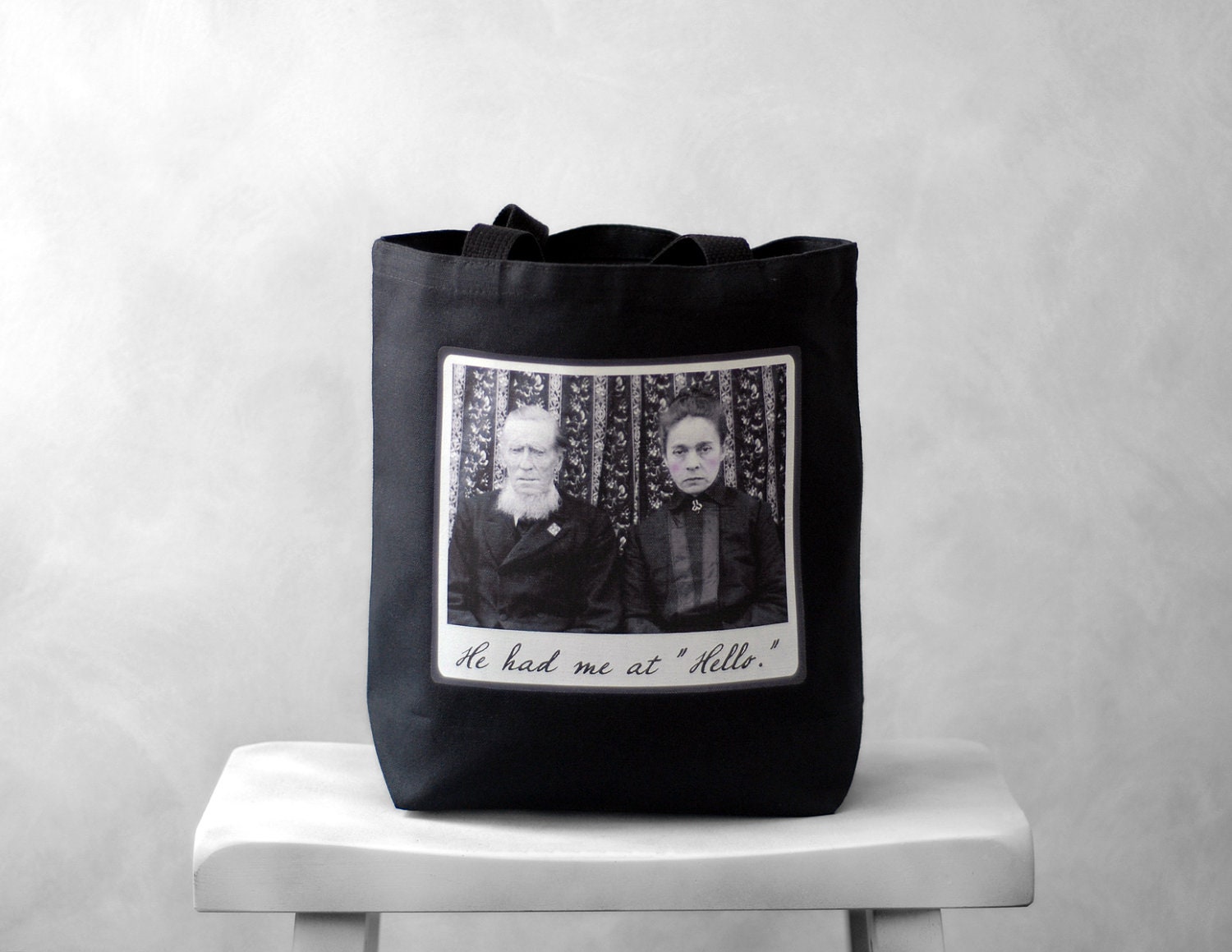 Canvas Bag - He Had Me at Hello - Vintage Photo  - Essentials Tote - Black or Natural