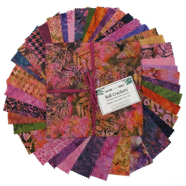 Bali Crackers in Wildberry - 40 Handpainted Batik 10" Squares from Hoffman Fabrics - FabricFascination