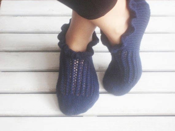 Deep Blue Wool Love Me Slippers