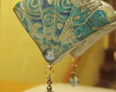 Tiffany Blue, Silver, and Aquamarine Japanese Fan Brooch