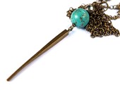 long spike necklace, turquoise, pyrite, limited edition, gemstone long necklace