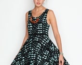 Hand Printed 'Mountain' Print Twirling Dress in Mint on Black