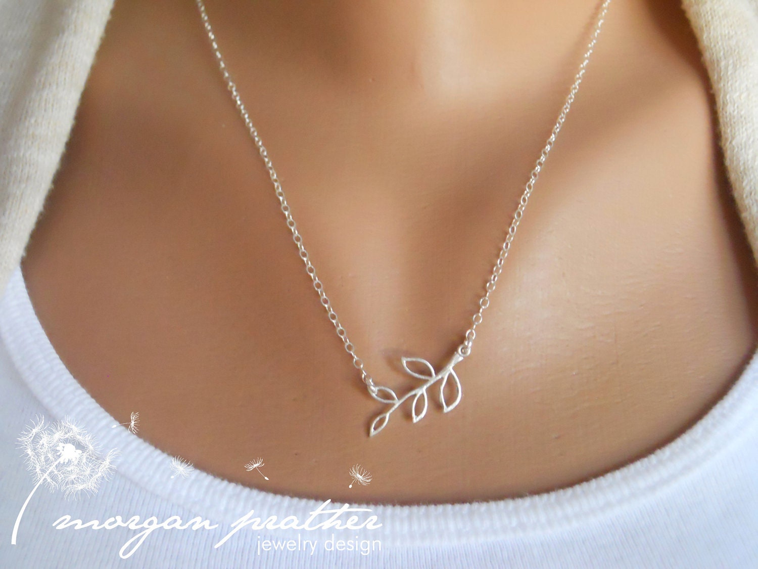 Tiny Branch Necklace in Silver - Little Branch Pendant Suspended on Sterling SIlver Chain - morganprather
