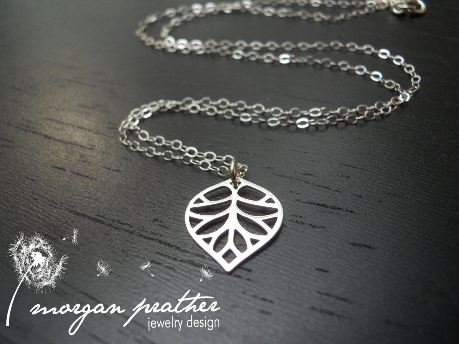 Sterling Silver Love Leaf Pendant Necklace - Simple Dainty Modern Sterling Necklace - morganprather