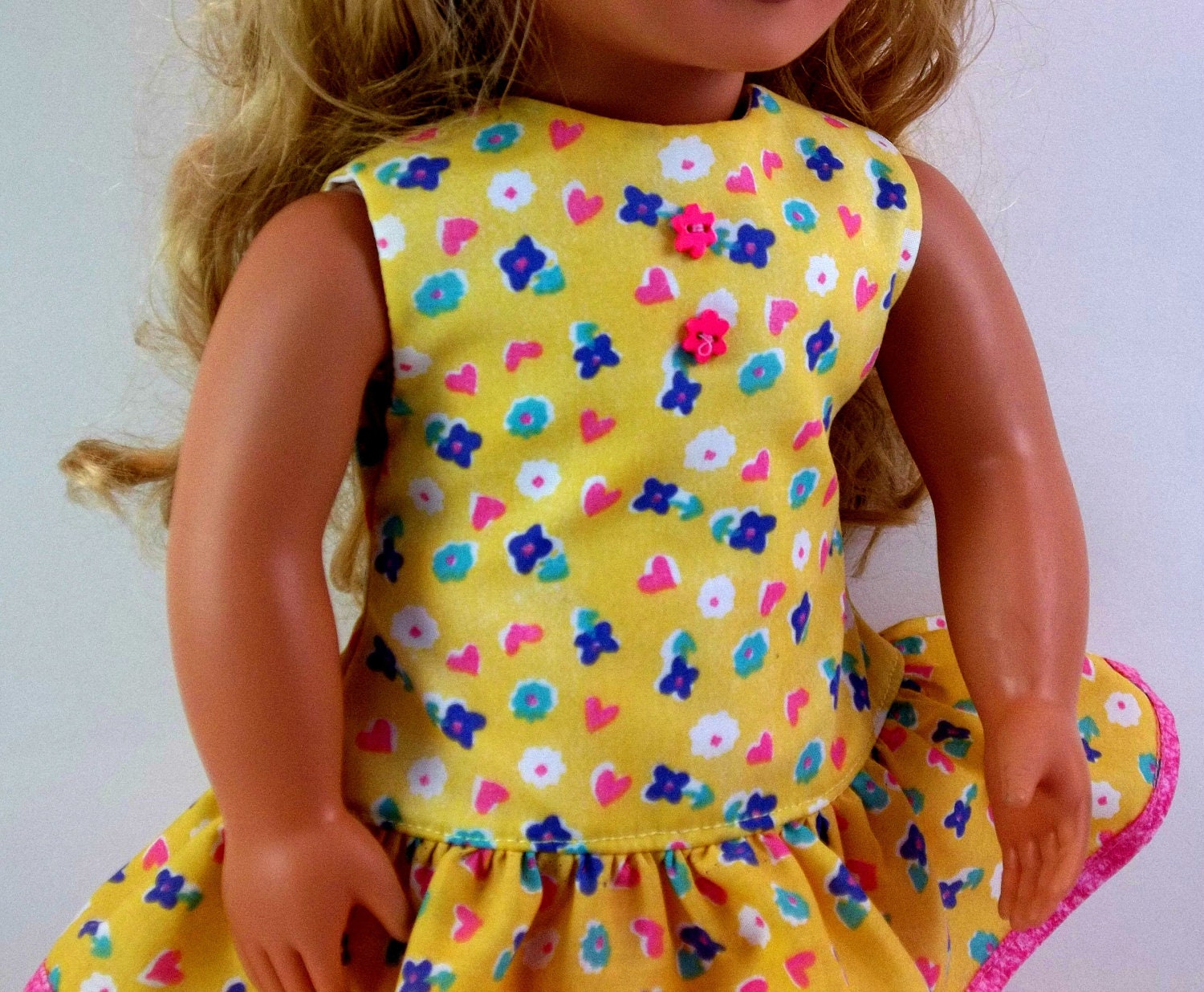 American Girl Doll Clothes 18 inch Doll Dress  Yellow Flowered Dress with Hot Pink Leggings Toys