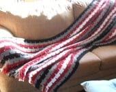 King Size Hand Crocheted Afghan Blanket Cover 'COZY COMFORT'   Black-Gray-Burgandy-White