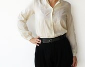 Vintage Embroidered Cream Button-Up Blouse