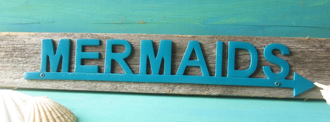 Mermaid Rustic Wood and Metal Nautical Mermaid Sign/ Hanger Wall Decor/ Coastal Decor Beach in Teal