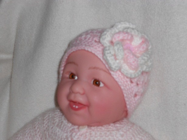 Infant Girls Cloche Flowered Beanie Hat, 14"