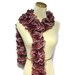 Hand Knit Ruffled Scarf - Red Mauve Garnet Pink