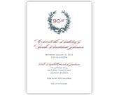 Printable Vintage Wreath Dinner Party Birthday Party Invitations Digital File for Self-Print
