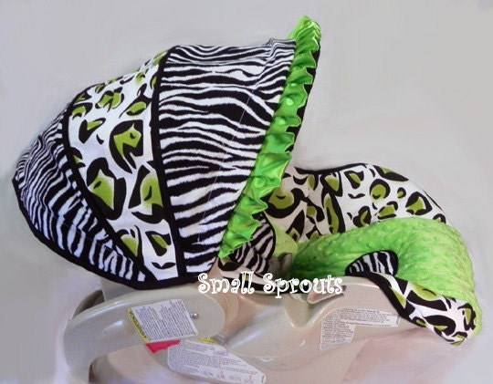 Custom Boutique Cheetah Zebra Lime Green Infant Car Seat Cover 5 piece set