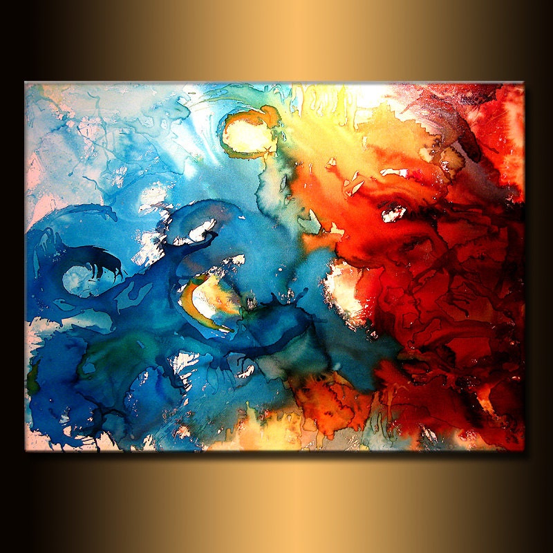 Huge Original Modern Painting, Red And Blue Abstract painting, Contemporary Fine Art by Henry Parsinia Large 48x36