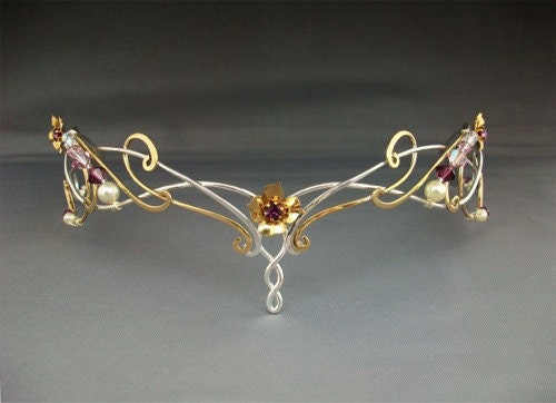 Lorien crown tiara headpiece sterling bridal wedding celtic fantasy lotr elven
