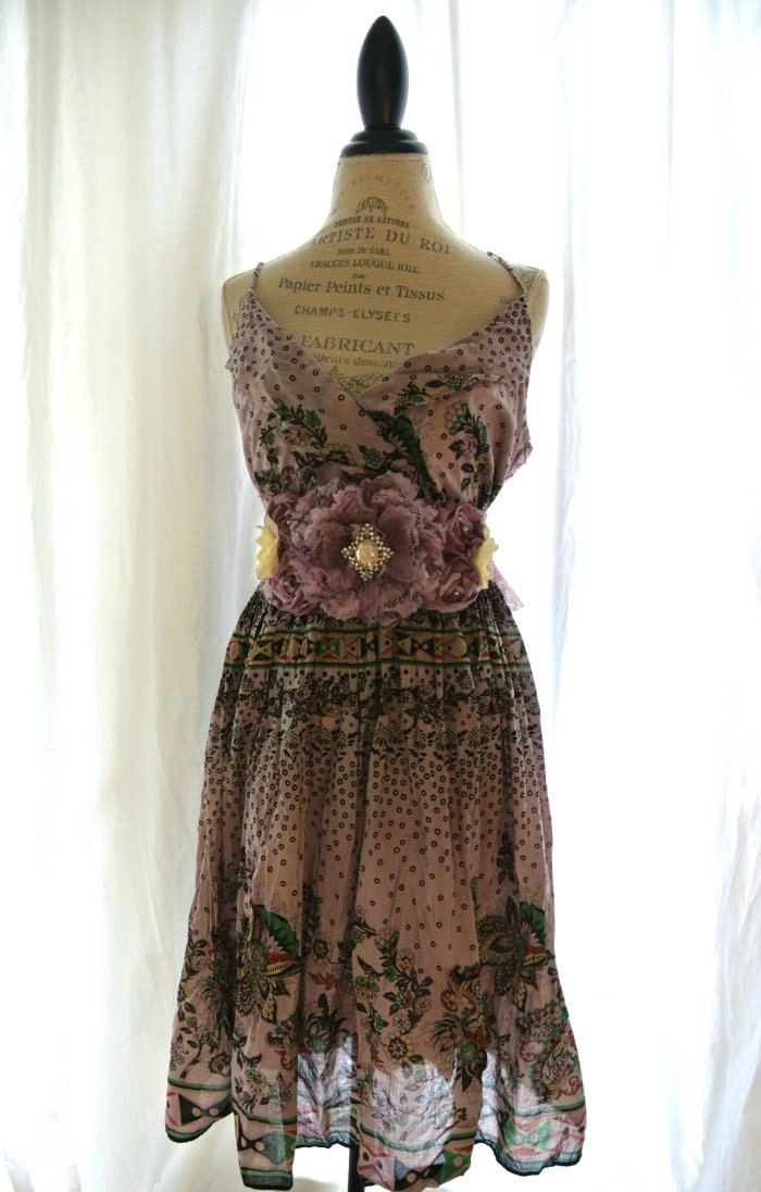 Upcycled boho chic sundress, shabby slip dress, garden party summer dress, womens clothing, french market