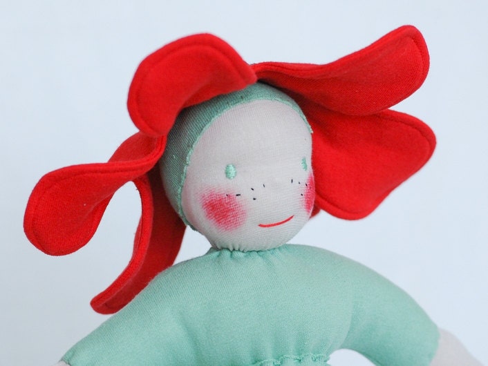 Waldorf Doll - Poppy Anemone Flower Child 12 inch Cuddle Doll - Ready To Ship