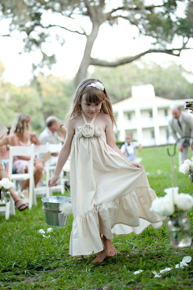 Ivy..natural cotton rustic flower girl dress size 2T, 3T, 4 and 5