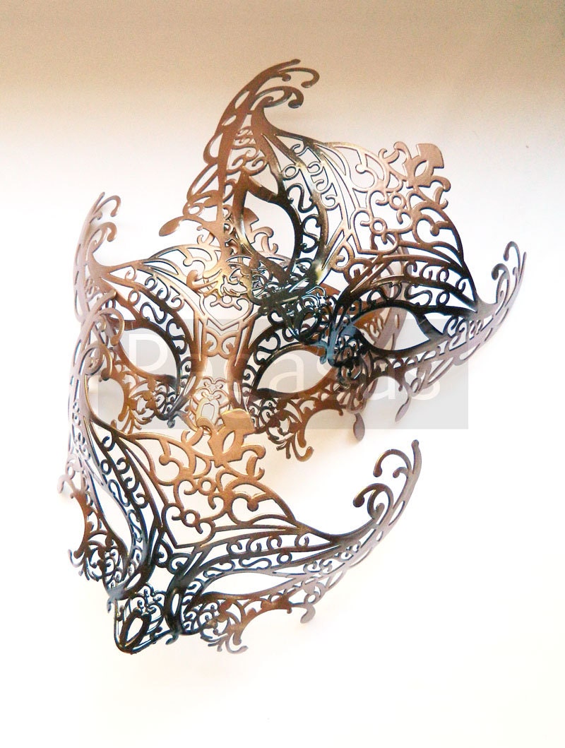 Steampunk Bronze Gunmetal Tone Mask base (3 Mask) Two Tone Lace Filigree Pattern Venetian Mask  - Masquerade ball costume or elven wedding