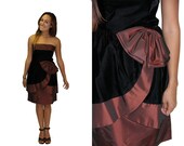 SALE - Vintage Party Dress - 1980s Black Velvet STRAPLESS w Iridescent Brown Taffeta PROM - Party Dress