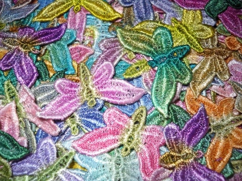 Butterfly Lace Embellishment Hand Dyed Venise Crazy Quilt Applique Motifs