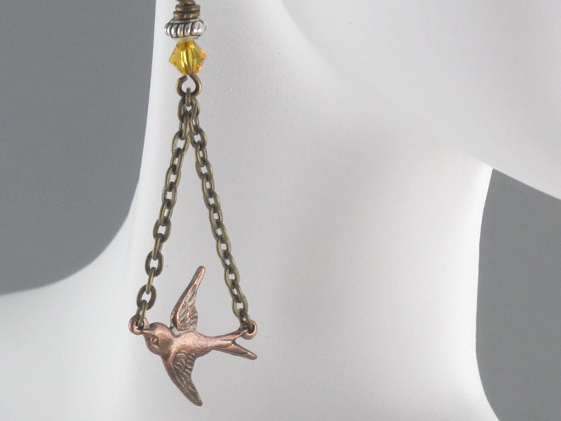 Soaring Swallow Copper Dangle Earrings