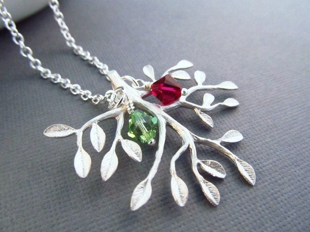 Family Tree Necklace, Silver Pendant Necklace with Birthstone Charms, Birthstone Necklace, Personalized Jewelry,  Mothers Jewelry